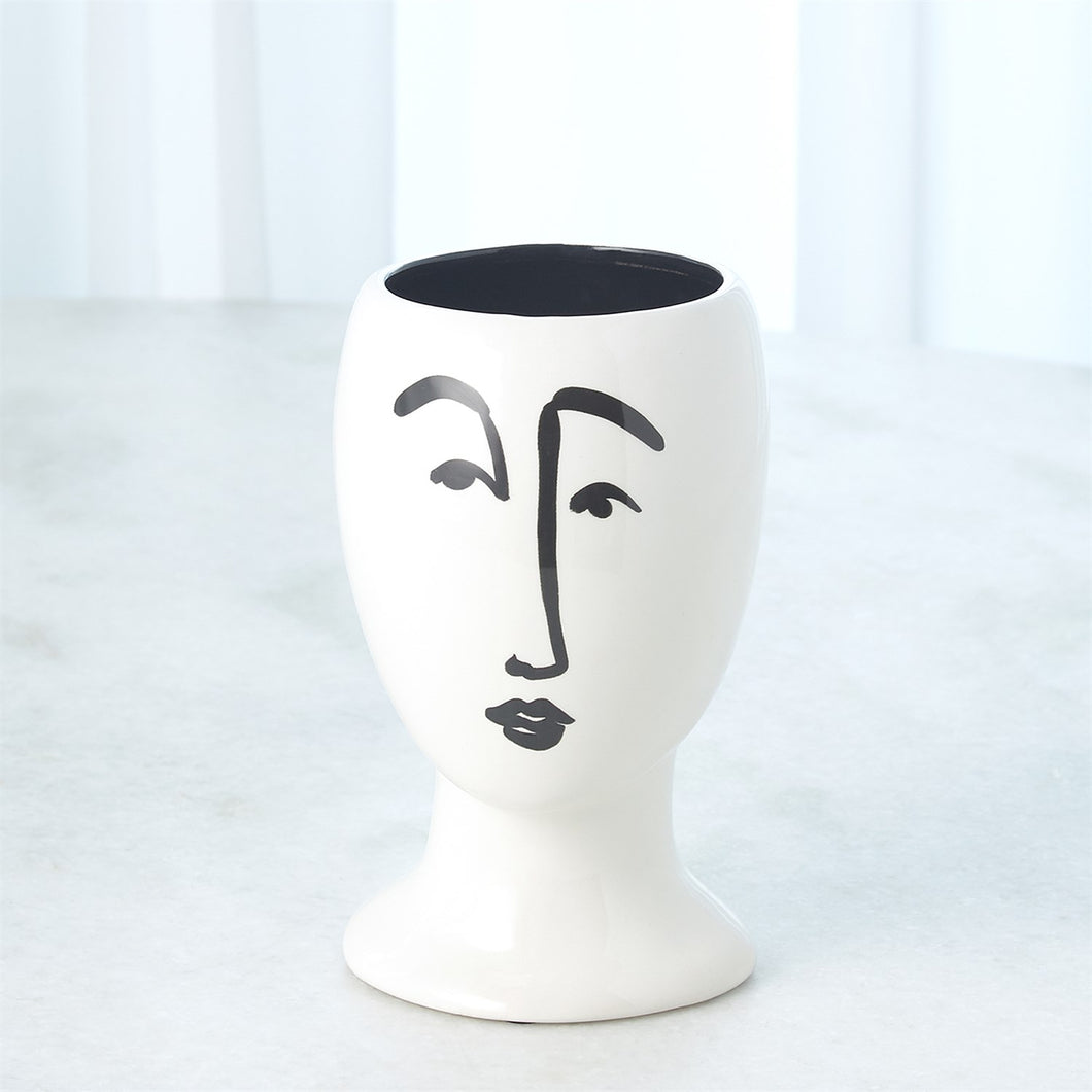 Modernist Head Vase Black and White-Short