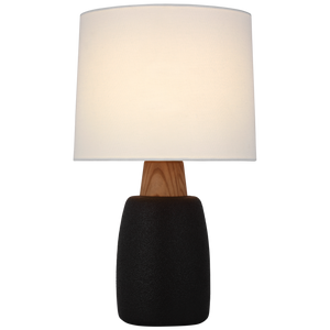 Aida Large Table Lamp in Porous Black and Natural Oak with Linen Shade