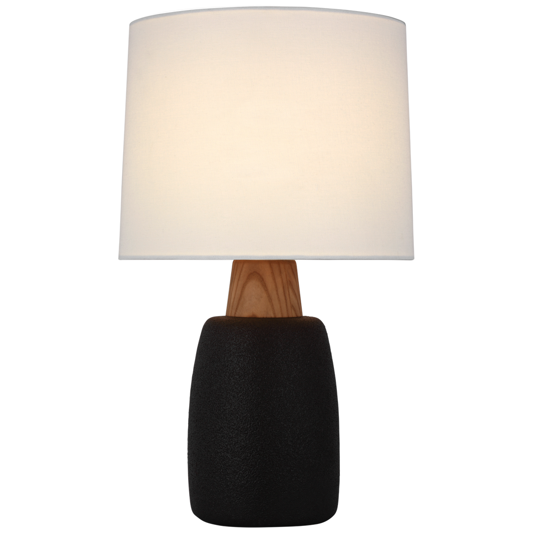 Aida Large Table Lamp in Porous Black and Natural Oak with Linen Shade