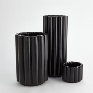Cable Fluted Vase-Matte Black-Sm