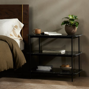 Jasper Nightstand Iron Matte Black W Marble Top