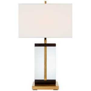 Porto Medium Table Lamp in Bronze and Hand-Rubbed Antique Brass with Linen Shade